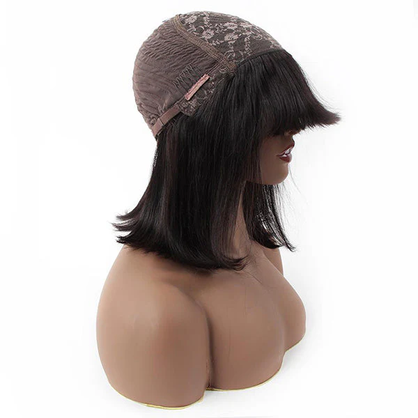 VSHOW HAIR Bob Straight Human Hair Wigs with Bangs Natural Black - Image 3