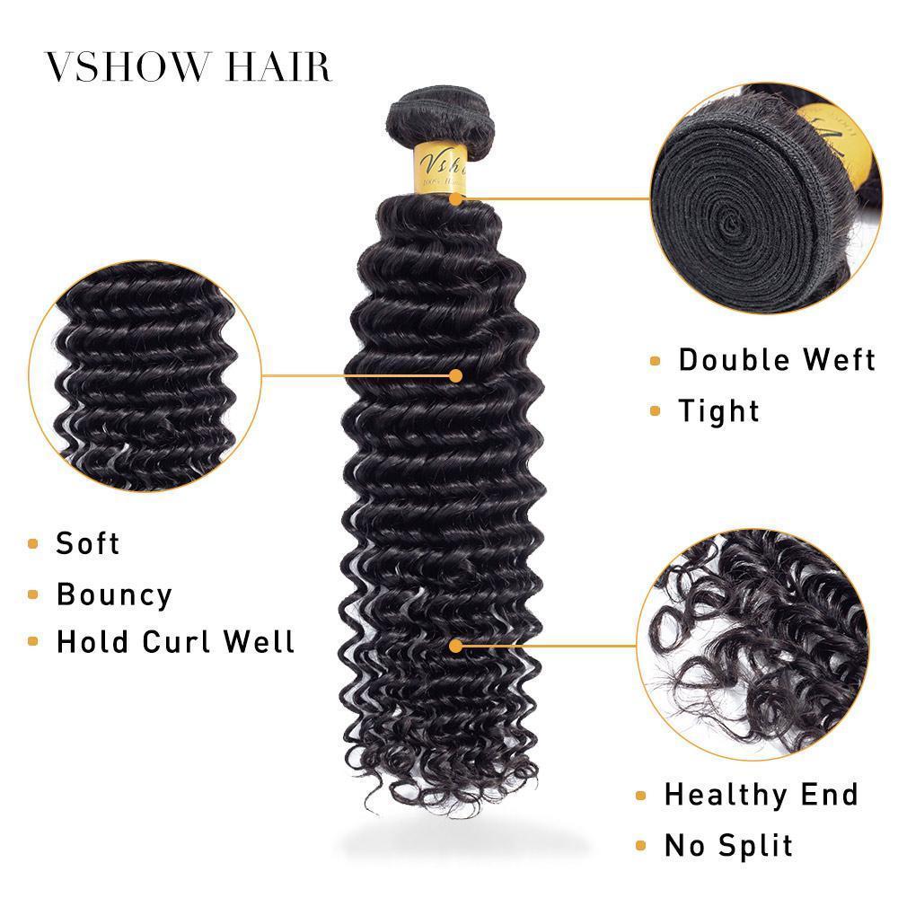 VSHOW HAIR Premium 9A Indian Virgin Human Hair Deep Wave 3 or 4 Bundles with Closure Popular Sizes - Image 6