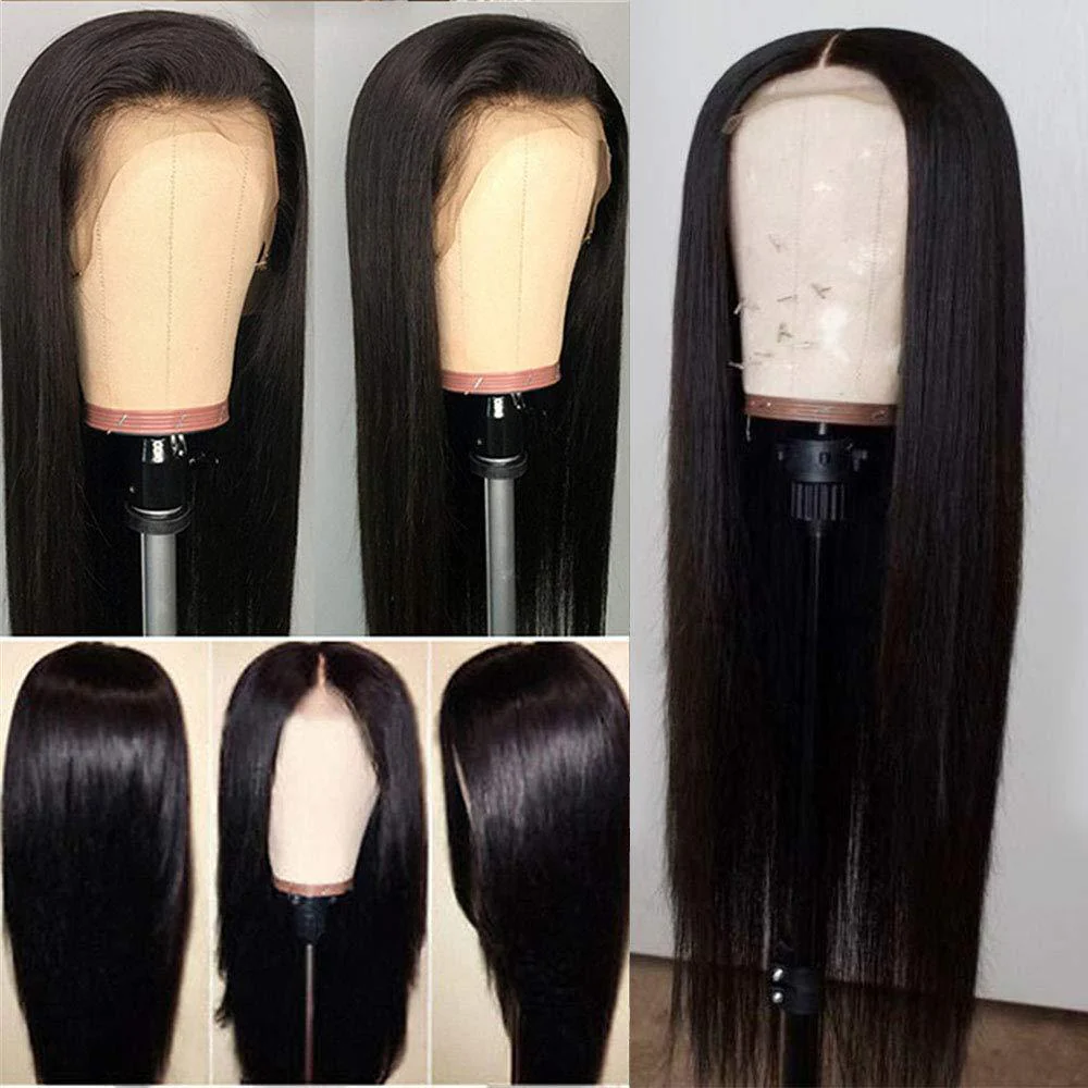 VSHOW Transparent Lace Front Wigs Indian Straight Human Hair Natural Black - Image 3