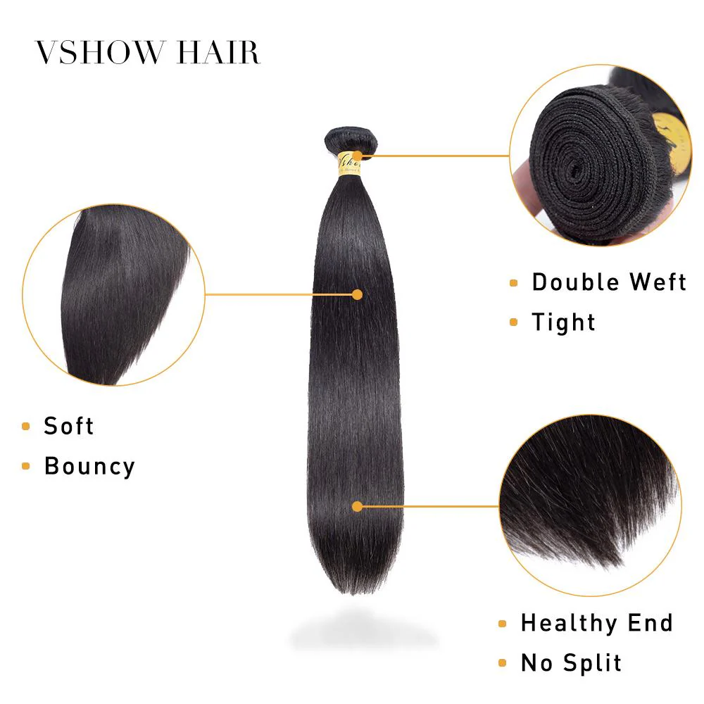 VSHOW HAIR Premium 9A Indian Human Virgin Hair Straight Natural Black 3 Bundles Deal - Image 4