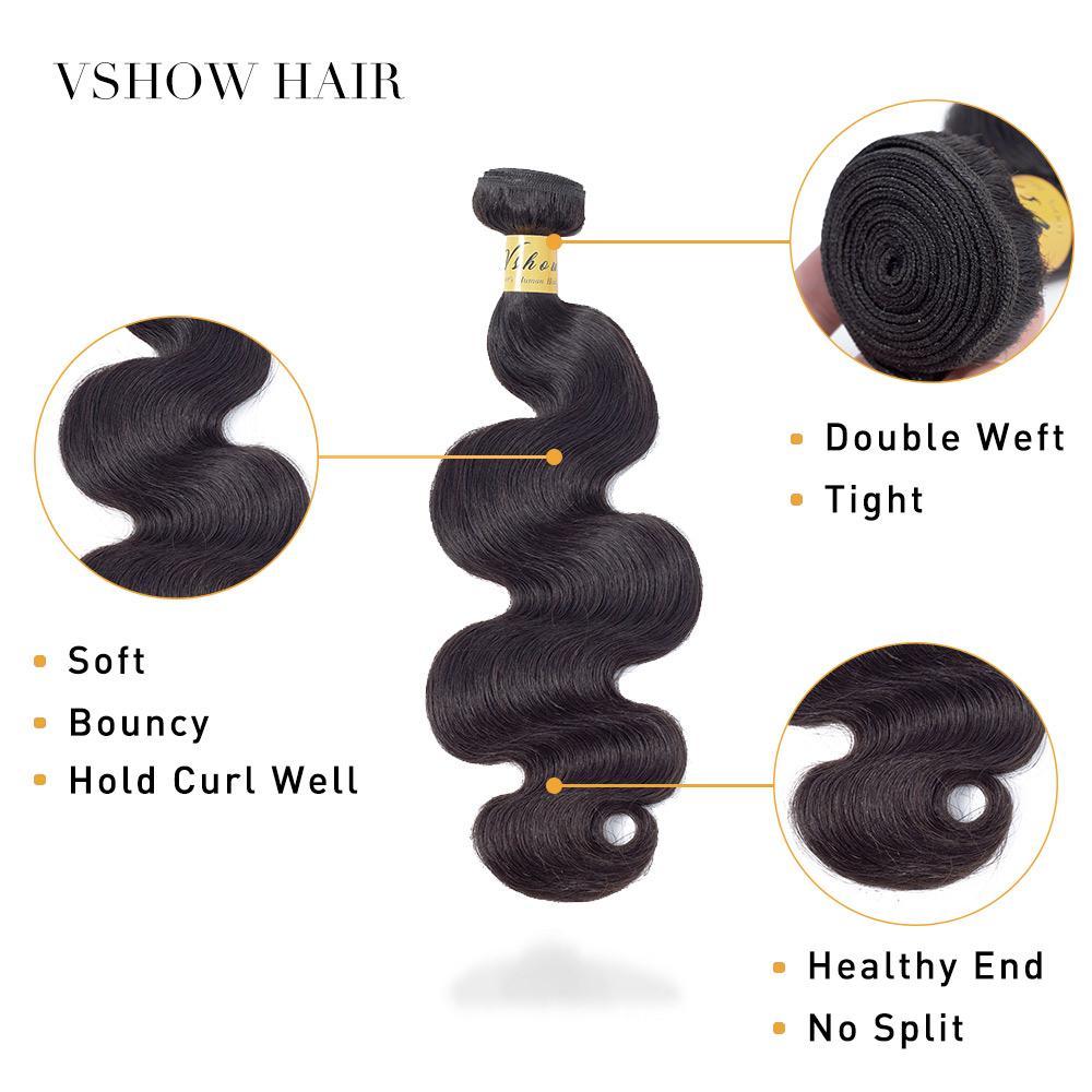 VSHOW HAIR Premium 9A Indian Virgin Human Hair Body Wave 3 or 4 Bundles with Closure Popular Sizes - Image 7